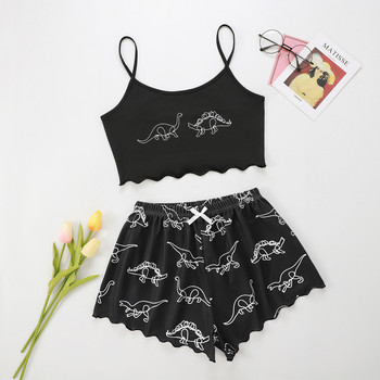 Letter Print Sleepwear Home Summer V λαιμόκοψη Σέξι πιτζάμες Γυναικείες σπαγγέτι λουράκι Loose Pijama Satin Homewear Πυτζάμες Σκελετός