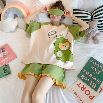 Női pizsama szettek Női pizsama tejes selyem pizsama O-nyakú, rövid ujjú rövidnadrág öltöny Nyári hálóruha Nappali ruházat Otthoni ruhák