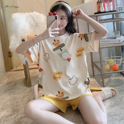 Női pizsama szettek Női pizsama tejes selyem pizsama O-nyakú, rövid ujjú rövidnadrág öltöny Nyári hálóruha Nappali ruházat Otthoni ruhák