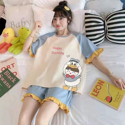 Női pizsama szettek Női pizsama tejes selyem pizsama O-nyakú, rövid ujjú rövidnadrág öltöny Nyári hálóruha Nappali ruházat Otthoni ruhák