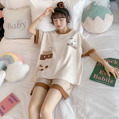 Női pizsama szettek Női pizsama tejes selyem pizsama O-nyakú, rövid ujjú rövidnadrág öltöny Nyári hálóruha Nappali ruházat Otthoni ruhák