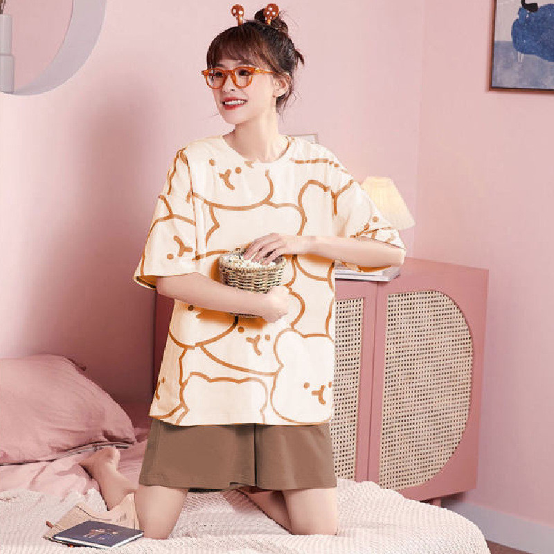 Női pizsama szettek Női pizsama tejes selyem pizsama O-nyakú, rövid ujjú rövidnadrág öltöny Nyári hálóruha Nappali ruházat Otthoni ruhák