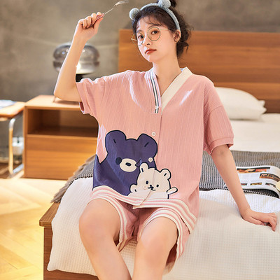 Pamučna kućna odjeća Ženska modna ležerna spavaćica Slatka pidžama Set za djevojku Kawaii spavaćica Ljetna kućna odjeća s V-izrezom