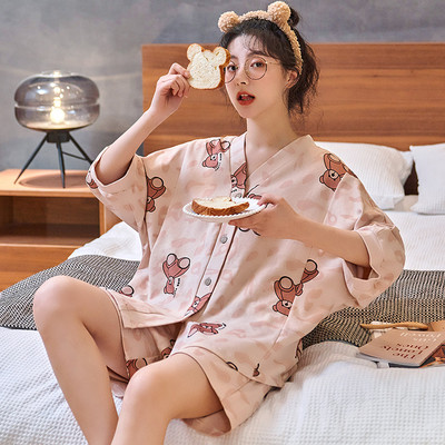 Pamučna kućna odjeća Ženska modna ležerna spavaćica Slatka pidžama Set za djevojku Kawaii spavaćica Ljetna kućna odjeća s V-izrezom