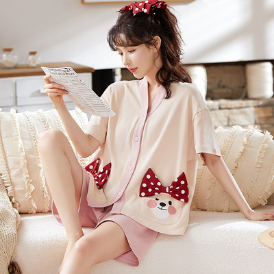 Pamučna kućna odjeća Ženska modna ležerna spavaćica Slatka pidžama Set za djevojku Kawaii spavaćica Ljetna kućna odjeća s V-izrezom