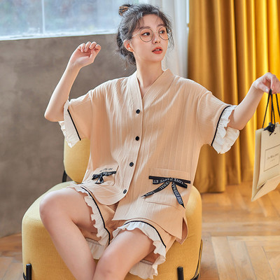 Pamučna kućna odjeća Ženska modna ležerna spavaćica Slatka pidžama Set za djevojku Kawaii spavaćica Ljetna kućna odjeća s V-izrezom