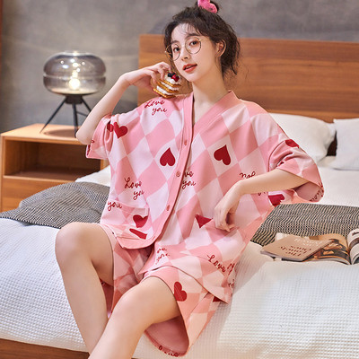 Pamučna kućna odjeća Ženska modna ležerna spavaćica Slatka pidžama Set za djevojku Kawaii spavaćica Ljetna kućna odjeća s V-izrezom
