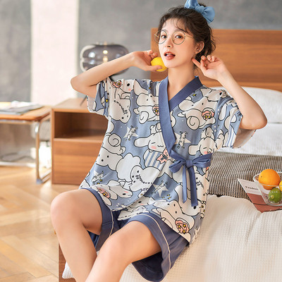 Pamučna kućna odjeća Ženska modna ležerna spavaćica Slatka pidžama Set za djevojku Kawaii spavaćica Ljetna kućna odjeća s V-izrezom