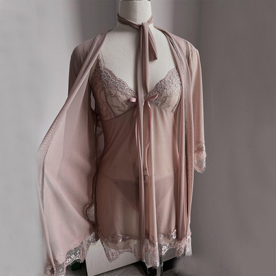 L-U_K Moteriški apatiniai trijų dalių kostiumas nėriniai Seksualūs pižamos Seksualūs apatiniai Perspektyvus dėvėjimas Moteriški tinkliniai marlės naktiniai marškinėliai