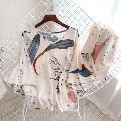 Vasaras sieviešu mājas apģērbi ar septiņām piedurknēm guļambikses ar šortiem Divdaļīgs uzvalks mājām Sieviešu guļamveļa Pidžamas sievietēm