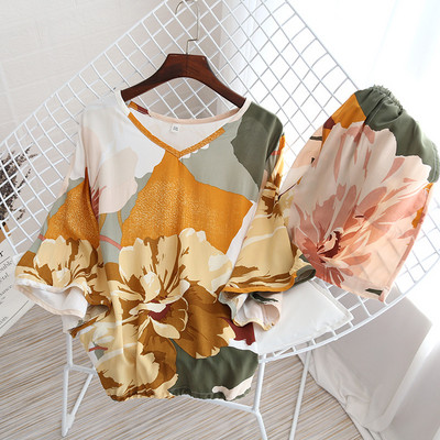 Vasaras sieviešu mājas apģērbi ar septiņām piedurknēm guļambikses ar šortiem Divdaļīgs uzvalks mājām Sieviešu guļamveļa Pidžamas sievietēm