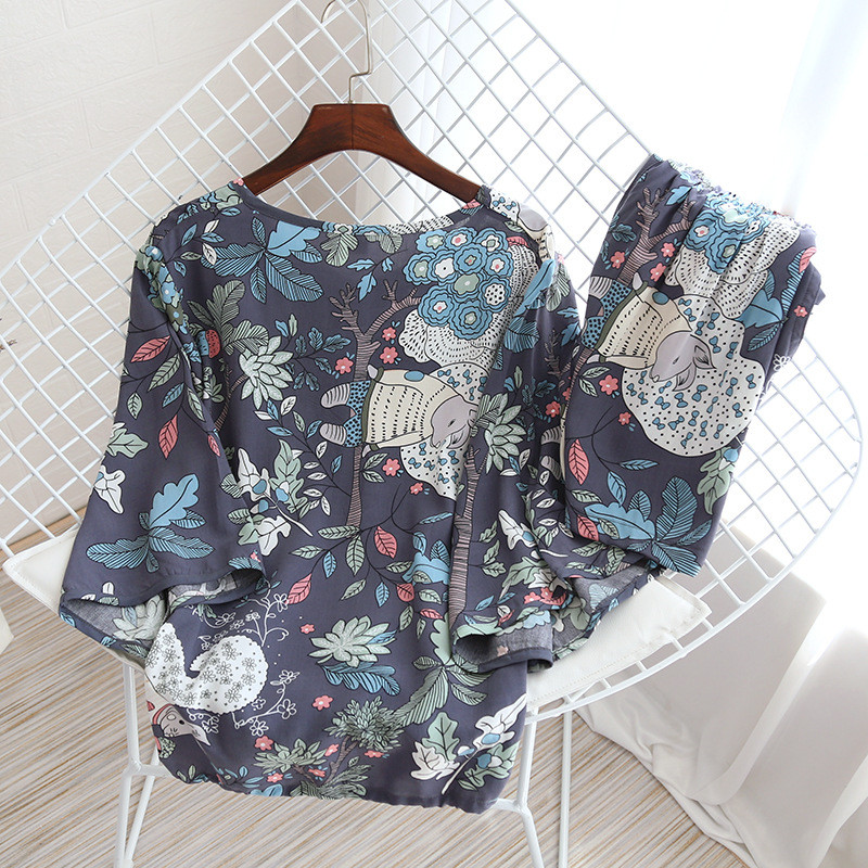 Vasaras sieviešu mājas apģērbi ar septiņām piedurknēm guļambikses ar šortiem Divdaļīgs uzvalks mājām Sieviešu guļamveļa Pidžamas sievietēm