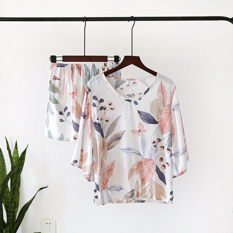 Vasaras sieviešu mājas apģērbi ar septiņām piedurknēm guļambikses ar šortiem Divdaļīgs uzvalks mājām Sieviešu guļamveļa Pidžamas sievietēm