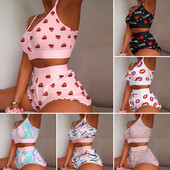 Moteriškas seksualus 2 dalių pižamų rinkinys apatinis trikotažas be rankovių Babydoll pižamos rinkinys Cami Top ir raukiniai šortai, kostiumas miegui Naktiniai drabužiai