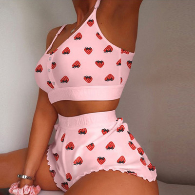 Moteriškas seksualus 2 dalių pižamų rinkinys apatinis trikotažas be rankovių Babydoll pižamos rinkinys Cami Top ir raukiniai šortai, kostiumas miegui Naktiniai drabužiai