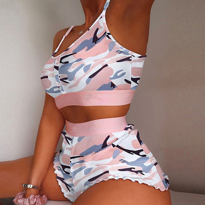 Moteriškas seksualus 2 dalių pižamų rinkinys apatinis trikotažas be rankovių Babydoll pižamos rinkinys Cami Top ir raukiniai šortai, kostiumas miegui Naktiniai drabužiai