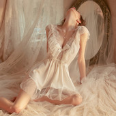 Nauji seksualūs naktiniai Moteriški naktiniai chalatai Nėriniai miegui Viktorijos laikų miegamoji suknelė Minkšta namų apranga naktiniai apatinis trikotažas, apatinis trikotažas, 2022 m.