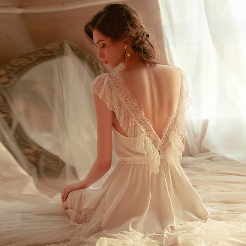 Nauji seksualūs naktiniai Moteriški naktiniai chalatai Nėriniai miegui Viktorijos laikų miegamoji suknelė Minkšta namų apranga naktiniai apatinis trikotažas, apatinis trikotažas, 2022 m.