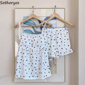 Pidžamu komplekti Sieviešu skolnieču modes ērts guļamveļa šiks elpojošs katru dienu Lovely Femme Summer Print omulīgs vienkāršs korejiešu