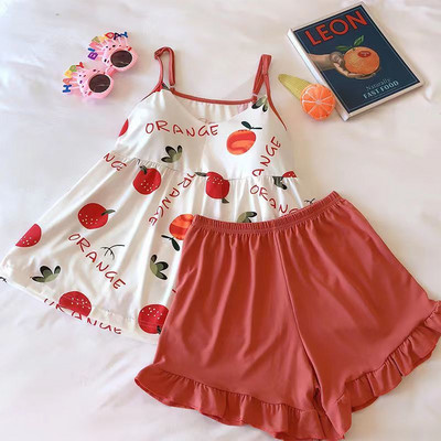 Pidžamu komplekti Sieviešu skolnieču modes ērts guļamveļa šiks elpojošs katru dienu Lovely Femme Summer Print omulīgs vienkāršs korejiešu