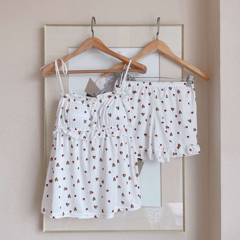 Pidžamu komplekti Sieviešu skolnieču modes ērts guļamveļa šiks elpojošs katru dienu Lovely Femme Summer Print omulīgs vienkāršs korejiešu