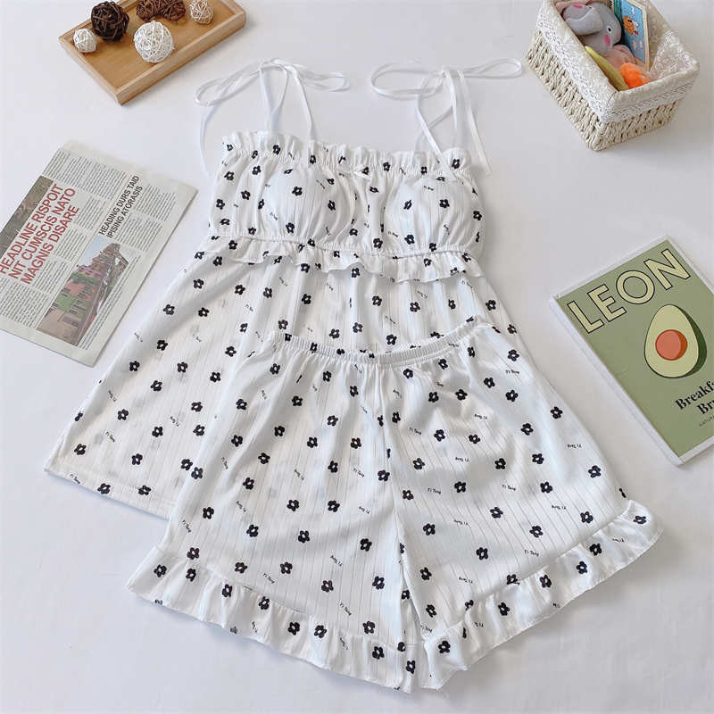 Pidžamu komplekti Sieviešu skolnieču modes ērts guļamveļa šiks elpojošs katru dienu Lovely Femme Summer Print omulīgs vienkāršs korejiešu