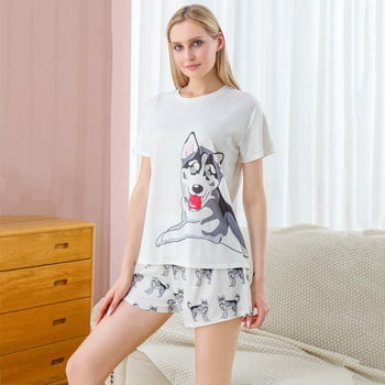 Γυναικεία Sleepwear Cute Cartoon Print Κοντό Σετ Πιτζάμες για Γυναικείες Σετ Πυτζάμες Γλυκά κοντομάνικα μπλουζάκια & σορτς καλοκαιρινή πιτζάμα