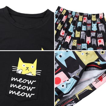 Γυναικεία Sleepwear Cute Cartoon Print Κοντό Σετ Πιτζάμες για Γυναικείες Σετ Πυτζάμες Γλυκά κοντομάνικα μπλουζάκια & σορτς καλοκαιρινή πιτζάμα