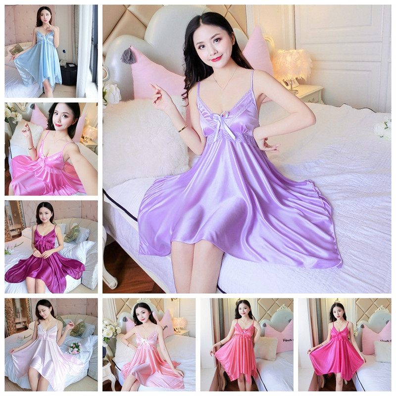 Női pizsama Puha női selyem hálóruha nyári hálóing Szexi fehérnemű Rózsaszín hálóing nőknek Szatén hálóingek nőknek