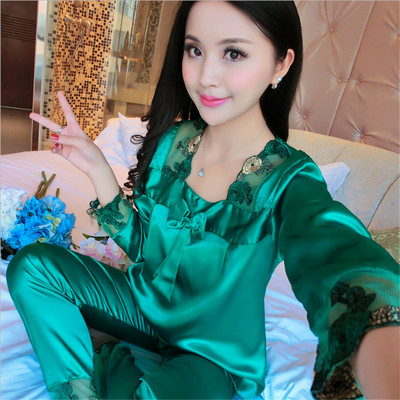 Női pizsama szettek Csipke masni pizsama műselyem szatén pizsama női négyzet gallér hálóruha Rövid ujjú ing nadrág öltöny otthoni ruha