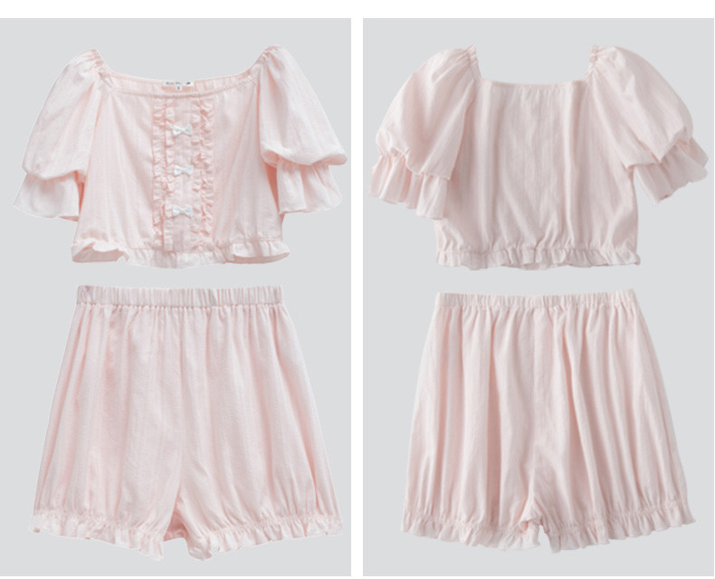 Aranyos női Pink Stringy Selvedge felső+Pumpkin Shorts 2 részes Princess pizsama szettek.Lolita hálóing pizsama öltöny.Sleep Loungewear