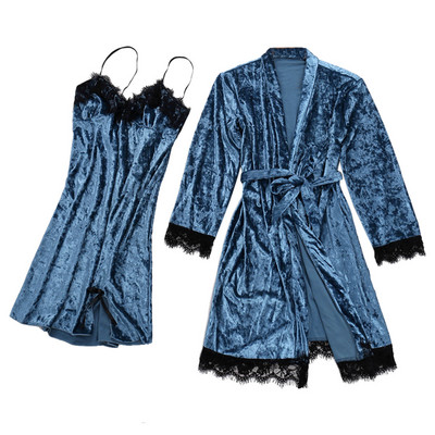 Moteriška pižama Žiema 2vnt Nėriniai Velvet Moteriškas Pižamų Komplektas Šiltas naktinis Sexy Sleepwear Naktinis Drabužiai Namų Rūbai Pižamos #M
