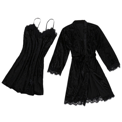 Moteriška pižama Žiema 2vnt Nėriniai Velvet Moteriškas Pižamų Komplektas Šiltas naktinis Sexy Sleepwear Naktinis Drabužiai Namų Rūbai Pižamos #M