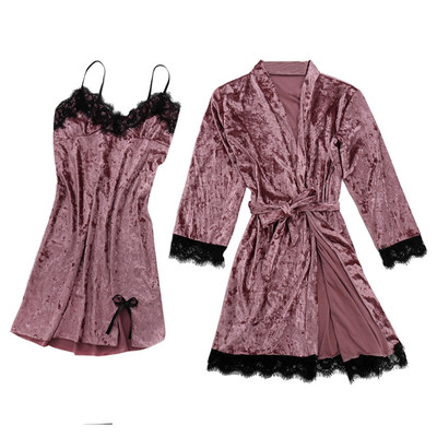 Moteriška pižama Žiema 2vnt Nėriniai Velvet Moteriškas Pižamų Komplektas Šiltas naktinis Sexy Sleepwear Naktinis Drabužiai Namų Rūbai Pižamos #M