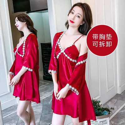 Ρόμπες Σετ Ανοιξιάτικα Ελεύθερη Μακρυμάνικη Δαντέλα Γυναικεία Σέξι Υψηλής Ποιότητας Μπουρνούζια Νυχτικό Πυζόνια Ρόμπες Κομψά