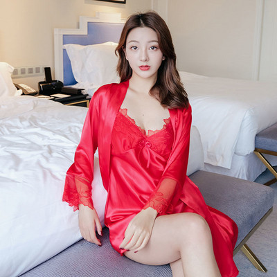 Ρόμπες Σετ Ανοιξιάτικα Ελεύθερη Μακρυμάνικη Δαντέλα Γυναικεία Σέξι Υψηλής Ποιότητας Μπουρνούζια Νυχτικό Πυζόνια Ρόμπες Κομψά