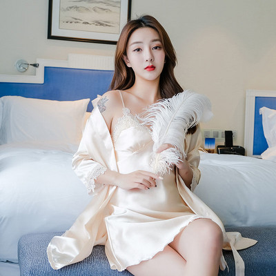 Ρόμπες Σετ Ανοιξιάτικα Ελεύθερη Μακρυμάνικη Δαντέλα Γυναικεία Σέξι Υψηλής Ποιότητας Μπουρνούζια Νυχτικό Πυζόνια Ρόμπες Κομψά