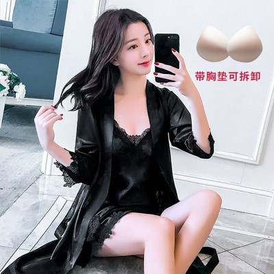 Ρόμπες Σετ Ανοιξιάτικα Ελεύθερη Μακρυμάνικη Δαντέλα Γυναικεία Σέξι Υψηλής Ποιότητας Μπουρνούζια Νυχτικό Πυζόνια Ρόμπες Κομψά