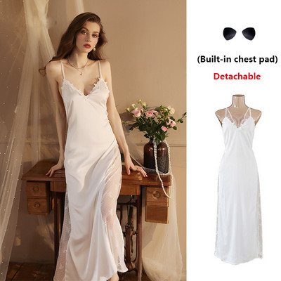 Jauns seksīgs naktskrekls, pagarināts peldmētelis, sieviešu naktskrekls ar garām piedurknēm, atlasa caurspīdīgs mājas apģērbs, plānas mežģīņu bantes pidžamas