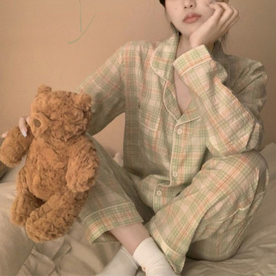 Naiste pidžaamakomplektid lillelised üliõpilasdisainer Kawaii elegantne igapäevane mugav kevadine retro Korea stiilis vabaaja pahkluuni ulatuv tütarlaps