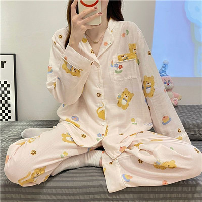 Naiste pidžaamakomplektid lillelised üliõpilasdisainer Kawaii elegantne igapäevane mugav kevadine retro Korea stiilis vabaaja pahkluuni ulatuv tütarlaps