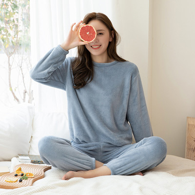 Sieviešu ziemas mājas ikdienišķs silts brīvs flaneļa pidžamas uzvalks biezs koraļļu vilnas tops+ bikses mīksts guļamveļa biezs pidžamas komplekts