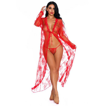 Sleepwear Gown Μακρυμάνικο Γυναικείο Νυχτικό Διαφανές Δαντελένιο Νυχτικό Γυναικείο Plus Size Box Συσκευασία Ερωτική ρόμπα Σέξι εσώρουχα