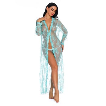 Sleepwear Gown Μακρυμάνικο Γυναικείο Νυχτικό Διαφανές Δαντελένιο Νυχτικό Γυναικείο Plus Size Box Συσκευασία Ερωτική ρόμπα Σέξι εσώρουχα