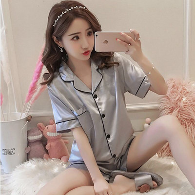 Patchwork kompleti pidžama Ženske široke seksi crne kratke majice za spavanje kratkih rukava Dvodijelni komplet Ležerna nova mekana dnevna odjeća Ženska čipka