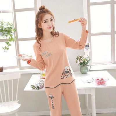Pidžaamakomplektid pikkade varrukatega naiste sügisene magamisriided, trükitud lahtised korea stiilis trendikad elegantsed lihtsad naiste pidžaamad vaba aja ülerõivad