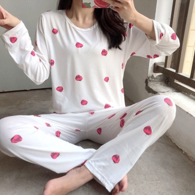 Pidžaamakomplektid pikkade varrukatega naiste sügisene magamisriided, trükitud lahtised korea stiilis trendikad elegantsed lihtsad naiste pidžaamad vaba aja ülerõivad
