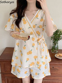 Pidžamu komplekti Sieviešu mežģīņu augļu apdruka Ērts japāņu stila atpūtas apģērbs Salds skolnieču personība ikdienišķa mode, viss atbilst