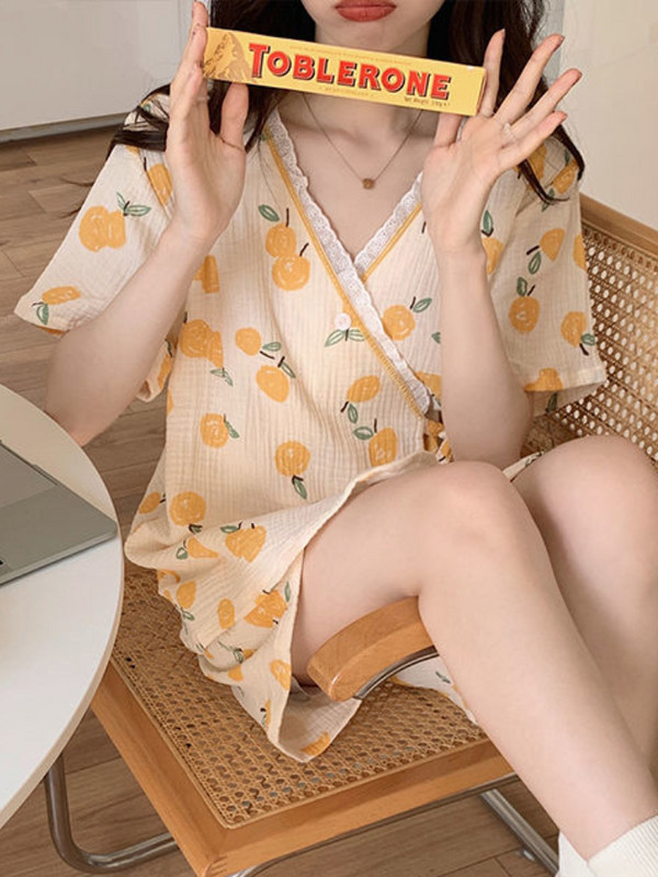 Pidžamu komplekti Sieviešu mežģīņu augļu apdruka Ērts japāņu stila atpūtas apģērbs Salds skolnieču personība ikdienišķa mode, viss atbilst