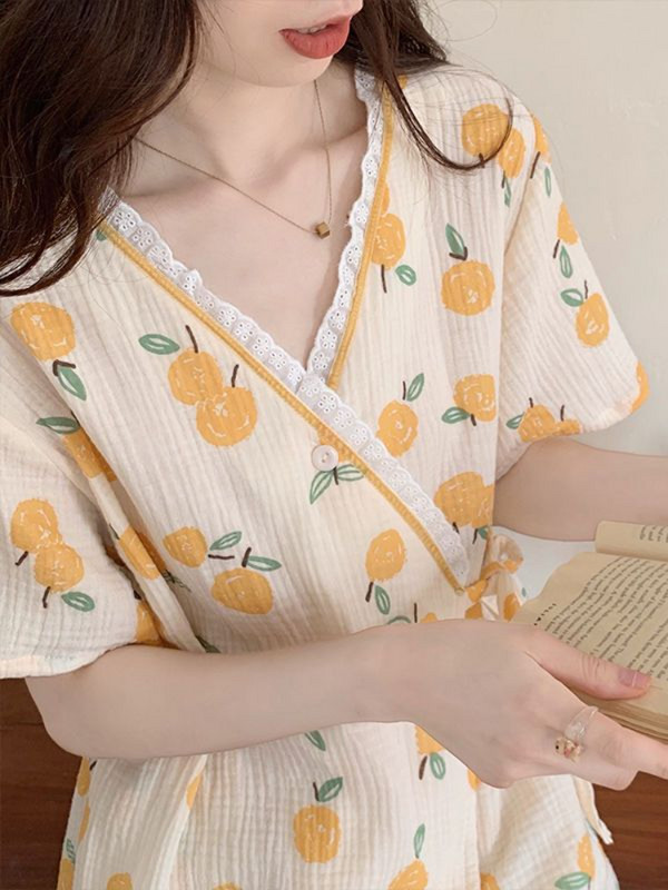 Pidžamu komplekti Sieviešu mežģīņu augļu apdruka Ērts japāņu stila atpūtas apģērbs Salds skolnieču personība ikdienišķa mode, viss atbilst